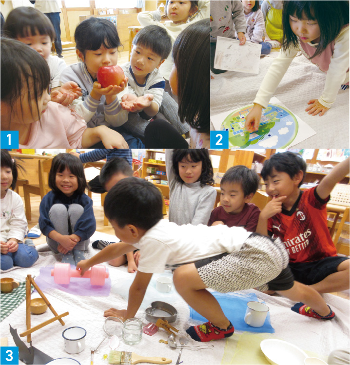 1 日頃当たり前にあるものに感謝の心を持ち、人や物を大切にできるように 2・3 環境を知る活動のテーマは「素材」「交通」「からだ」など暮らしに関わる全般