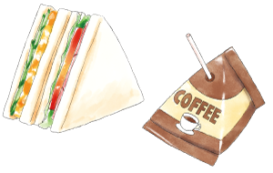 画像：三角コーヒー牛乳とサンドイッチ
