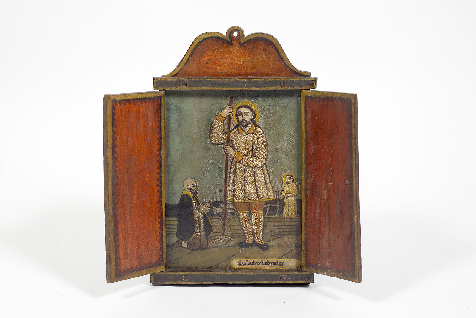 木彫・聖イシドロ像 ガラスドーム入り 】キリスト教美術 聖人像 西南