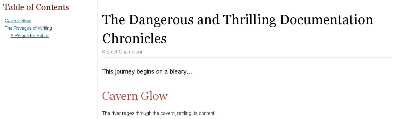 Table of contents using left value