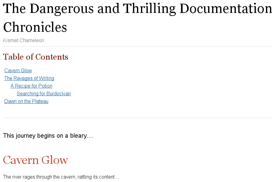 Table of contents display levels