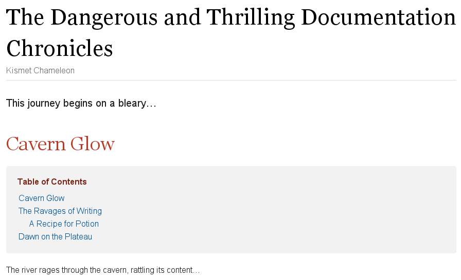 Manual placement of the table of contents